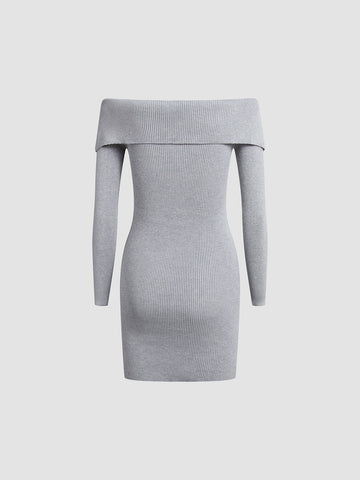 Solid Off Shoulder Trendy Ribbed Short Dress