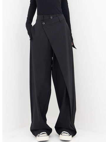 Asymmetrical Layer Button Trendy Wide Leg Dress Pants