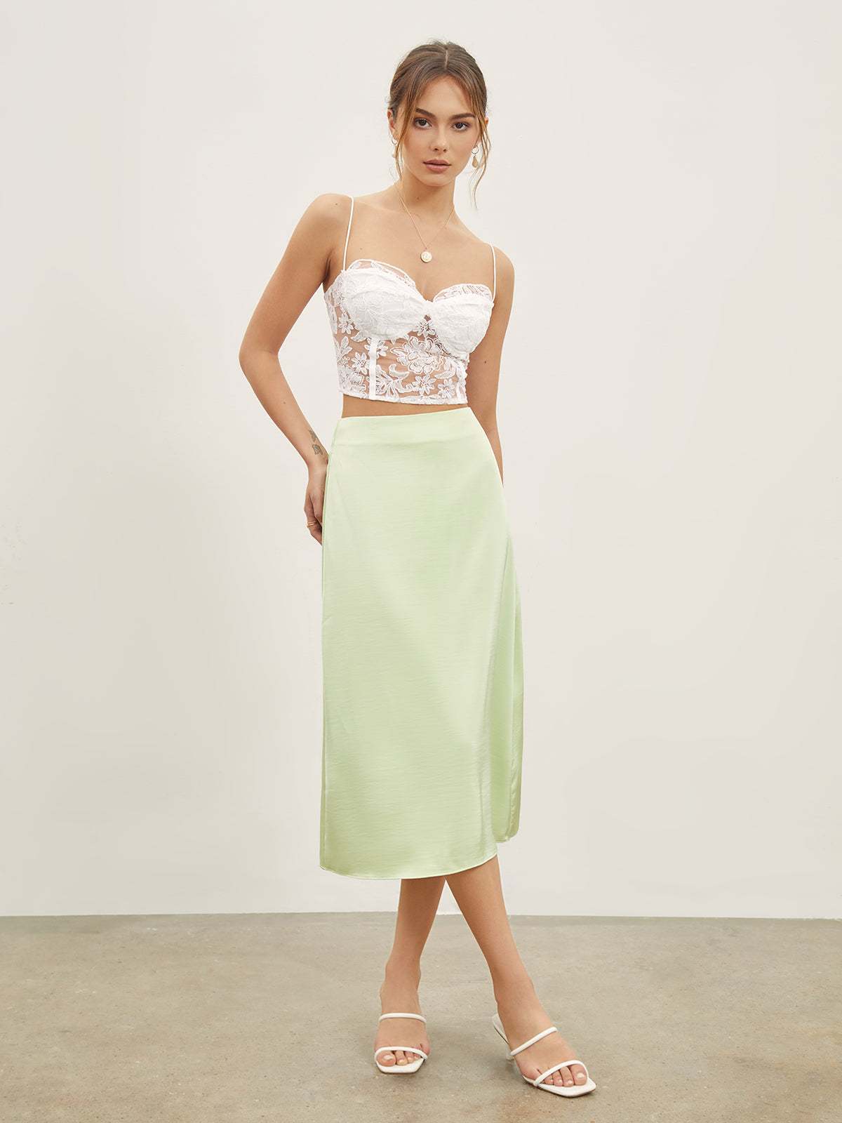 High Waisted Satin Trendy Midi Slip Skirt