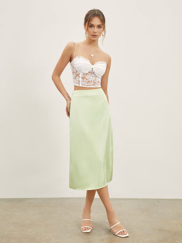 High Waisted Satin Trendy Midi Slip Skirt