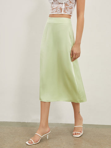 High Waisted Satin Trendy Midi Slip Skirt