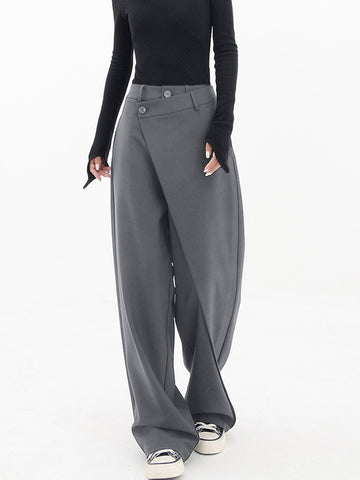 Asymmetrical Layer Button Trendy Wide Leg Dress Pants