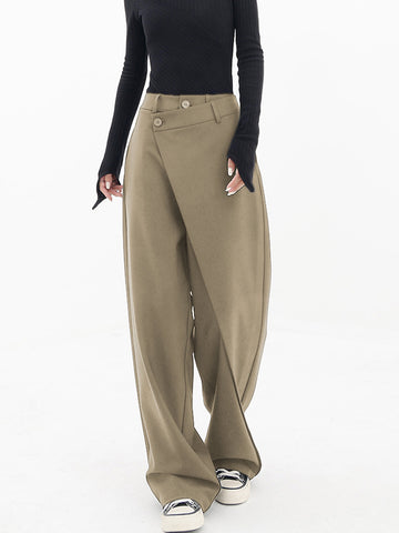 Asymmetrical Layer Button Trendy Wide Leg Dress Pants