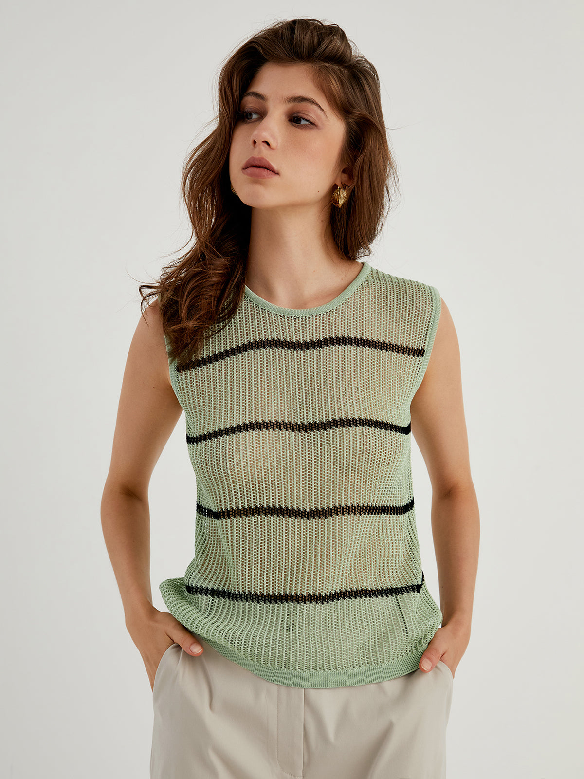 By The Garden Trendy Stripe Crochet Tank Top