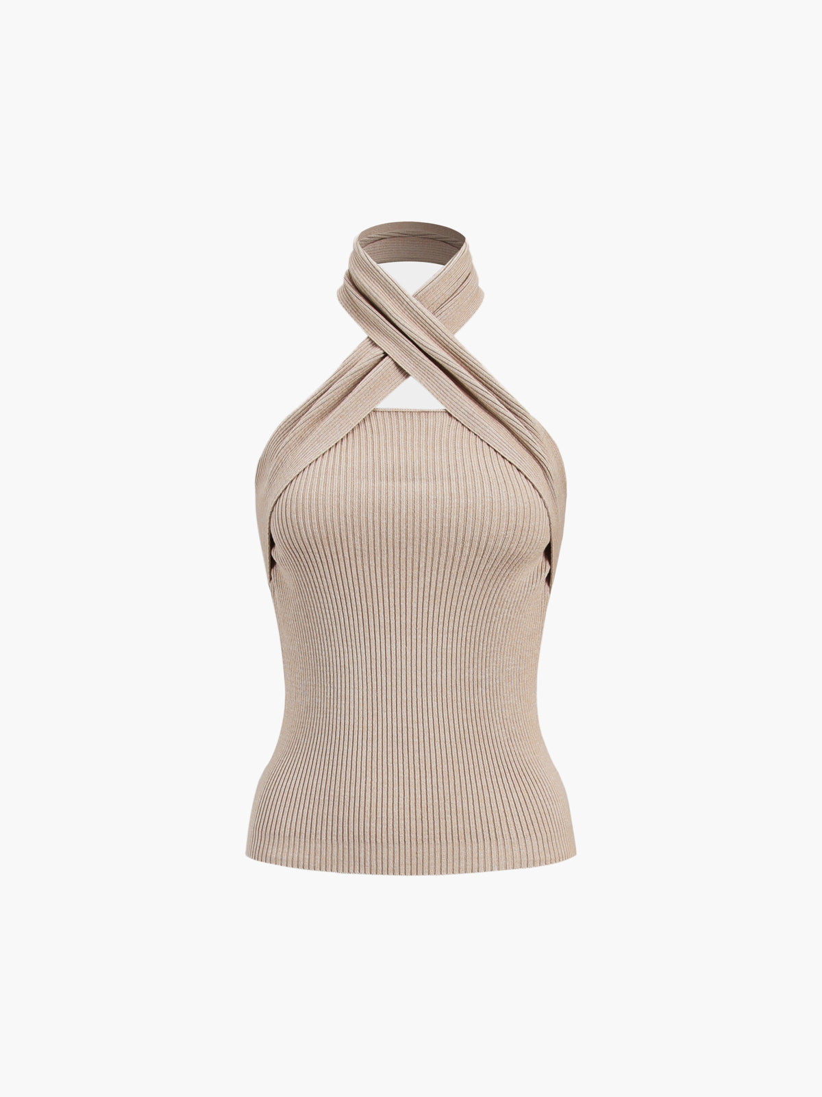 Chestnut Halter Graceful Rib Knit Top