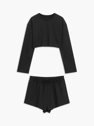 Athleisure Long Sleeve Trendy Three Piece Shorts Set