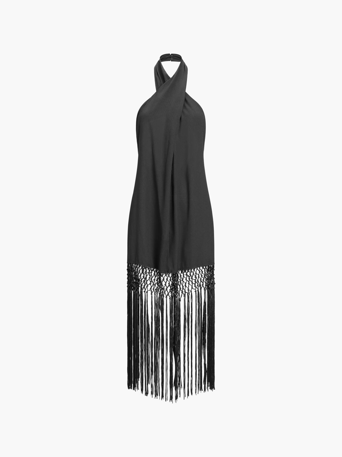 Capri Fringed Open Trendy Back Halter Midi Dress