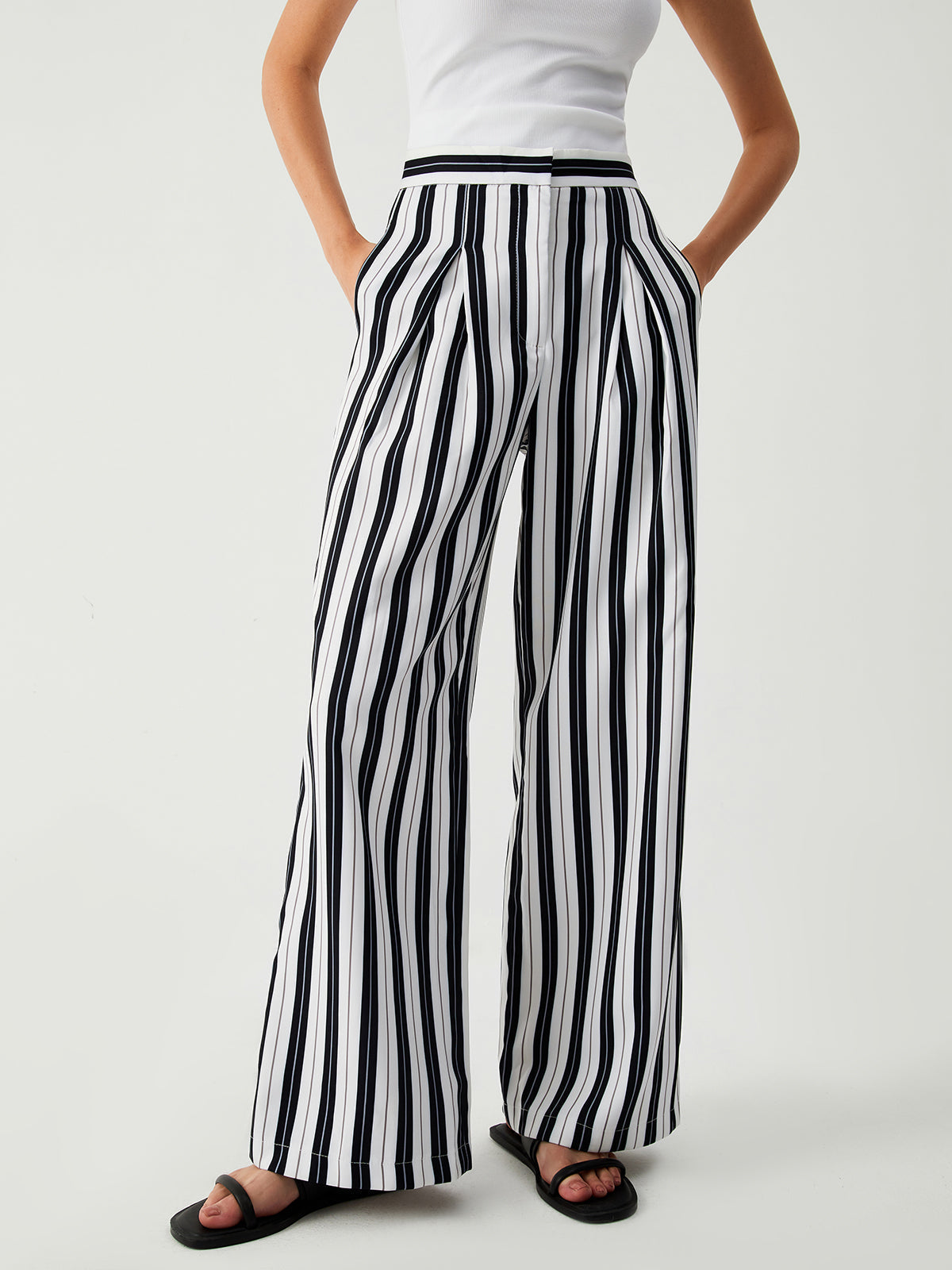 St Tropez Pinstripe Trendy Wide Leg Pants