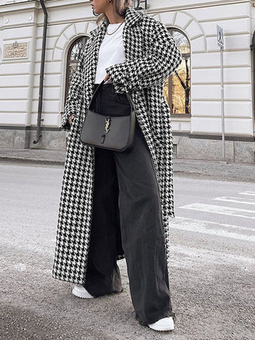 Houndstooth Tweed Graceful Trench Coat