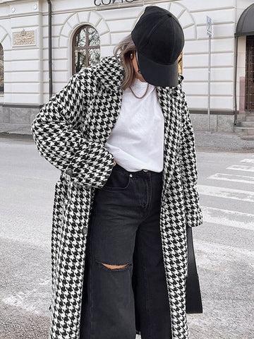 Houndstooth Tweed Graceful Trench Coat