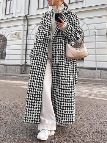 Houndstooth Tweed Graceful Trench Coat