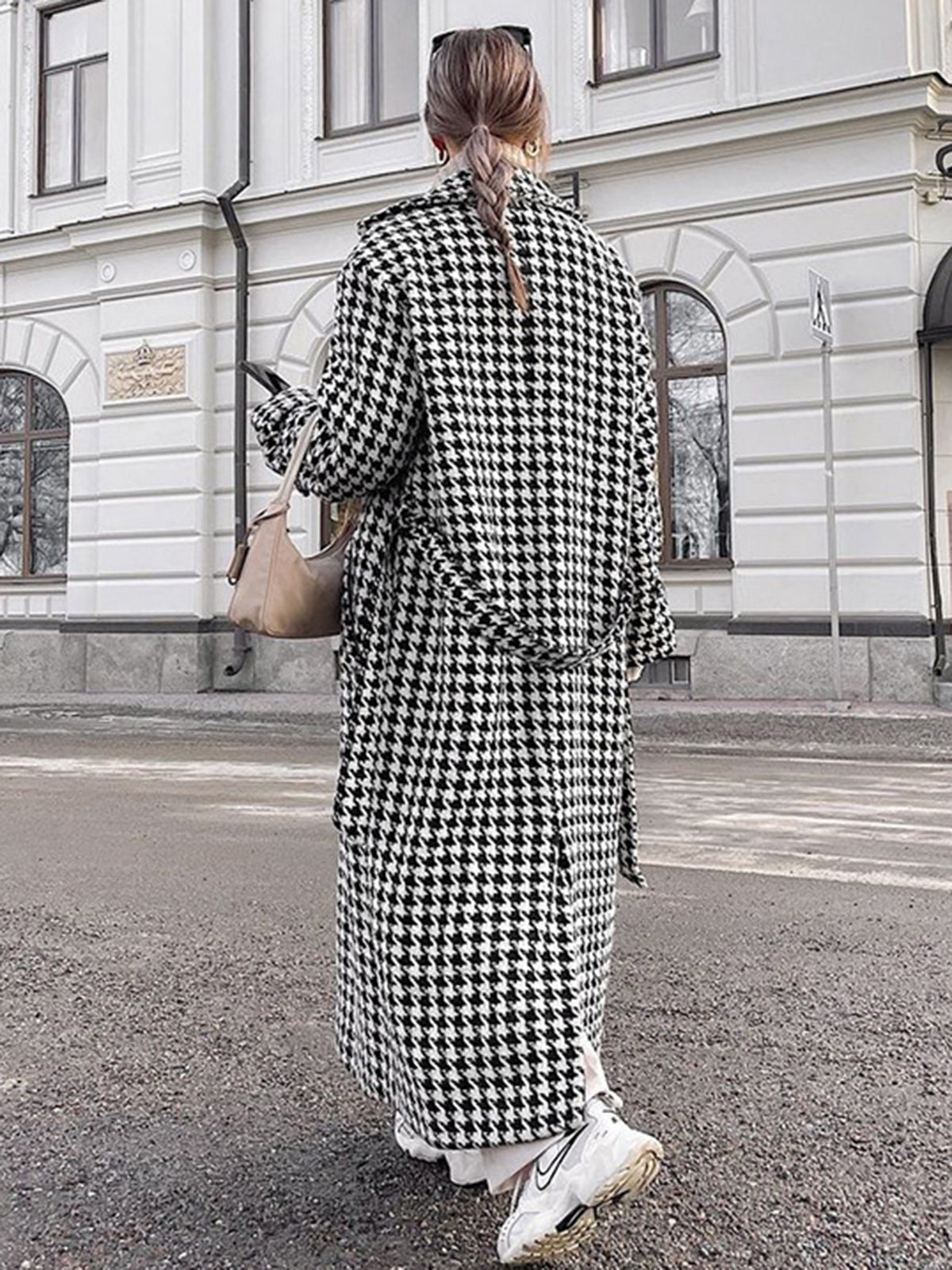 Houndstooth Tweed Graceful Trench Coat