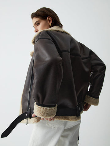 Classic Sherpa Lined Trendy Shearling Leather Flight Jacket