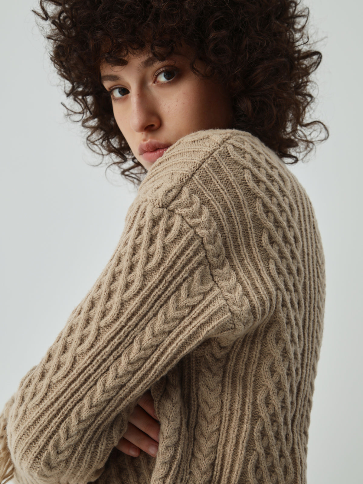 Tassel Hem Cable Knit Two Classic Piece Long Sleeve Skirt Set