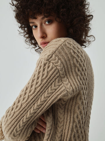 Tassel Hem Cable Knit Two Classic Piece Long Sleeve Skirt Set