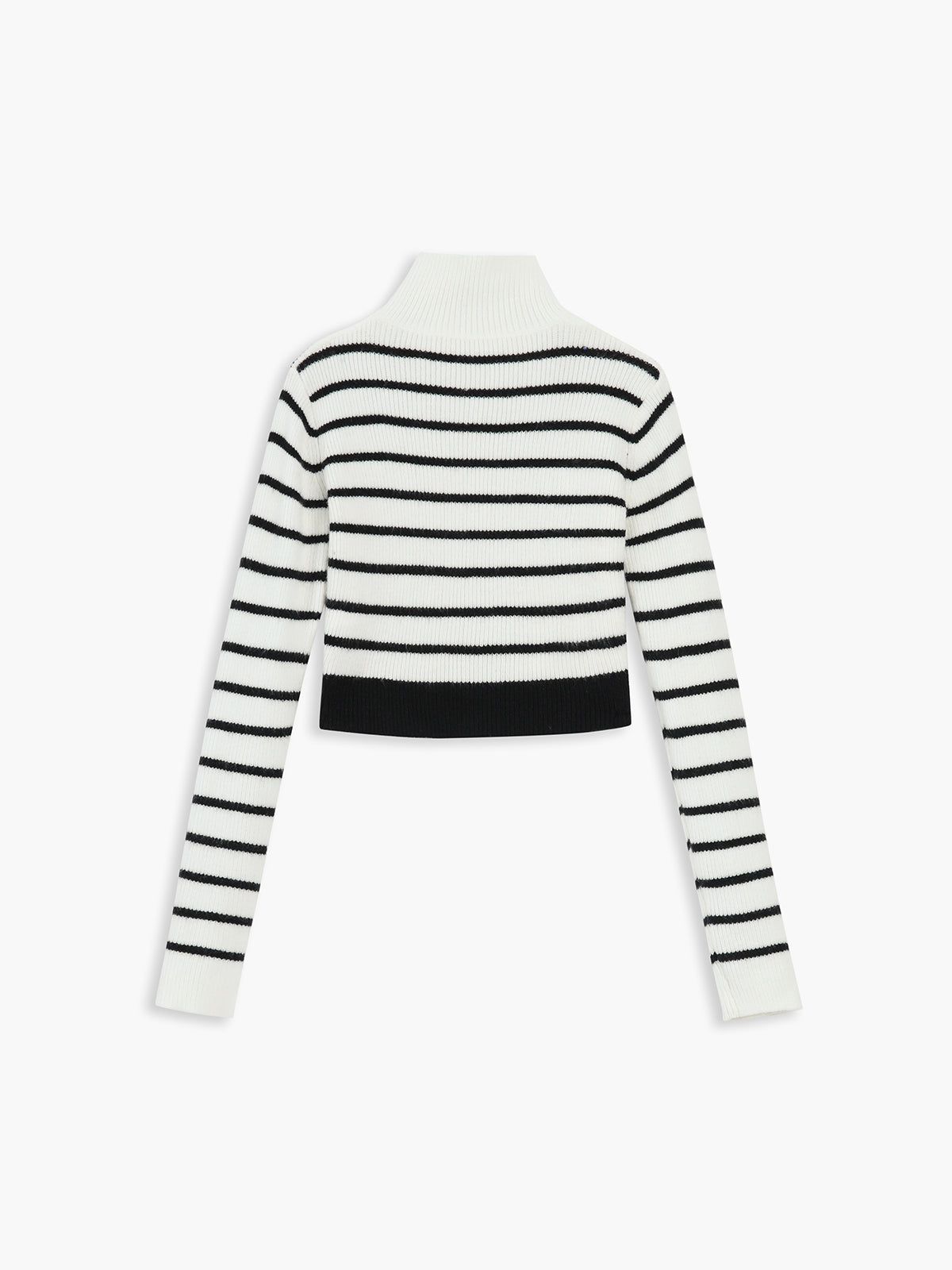 Stand Collar Stripe Long Modern Sleeve Crop Knit Top