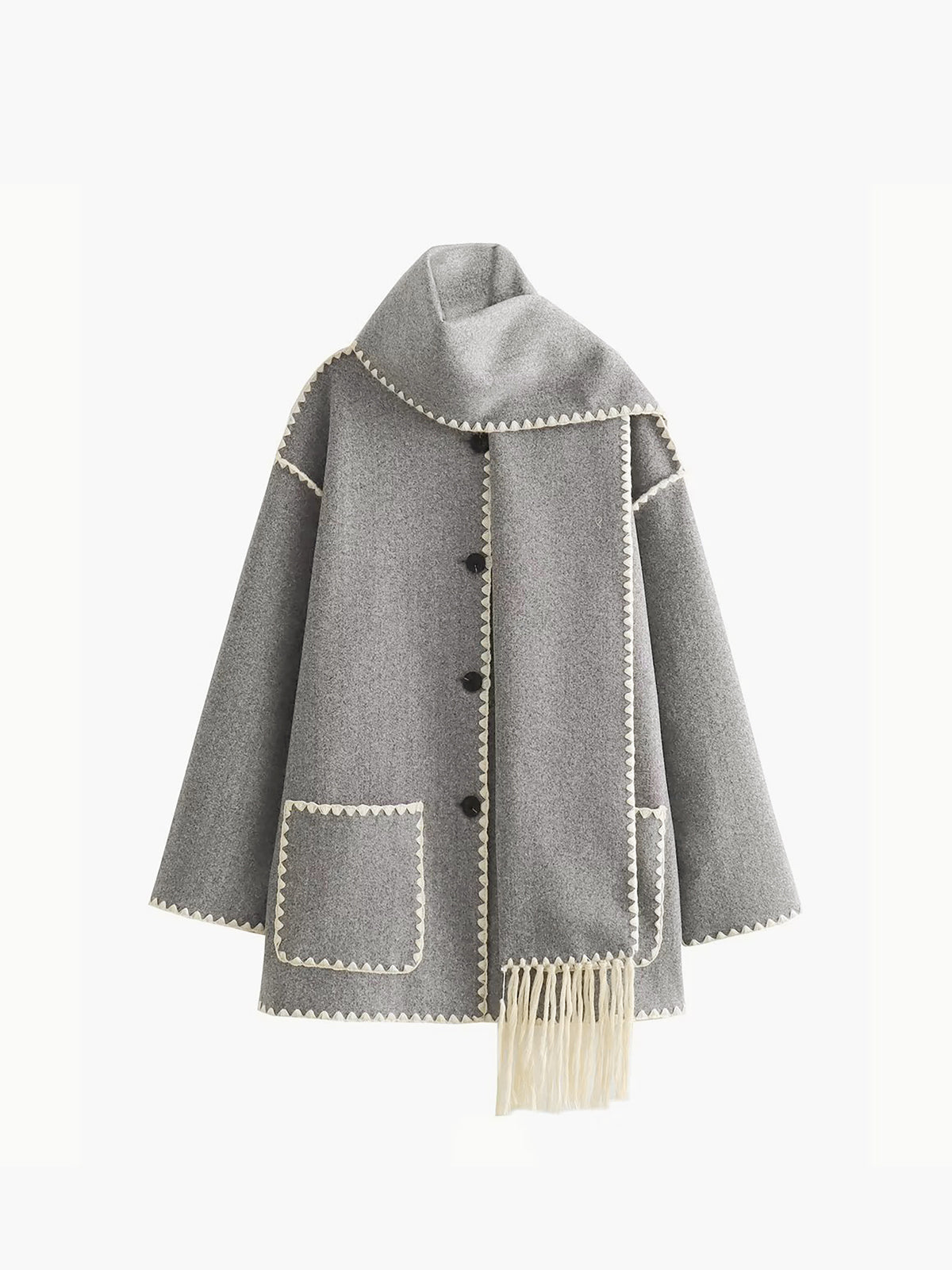 Contrast Trim Jacket Trendy With Matching Scarf