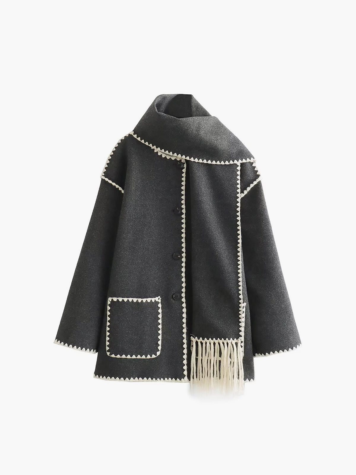 Contrast Trim Jacket Trendy With Matching Scarf