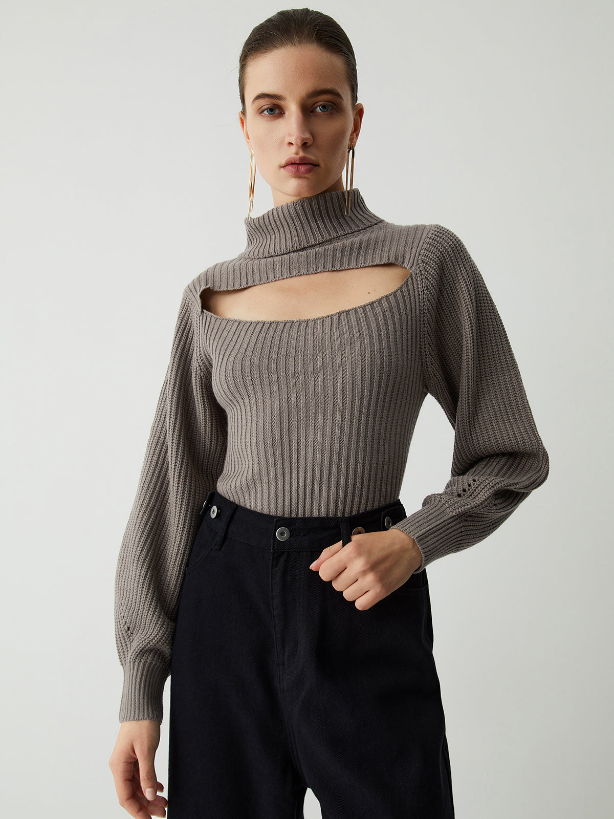 Turtleneck Puff Long Trendy Sleeve Knit Top