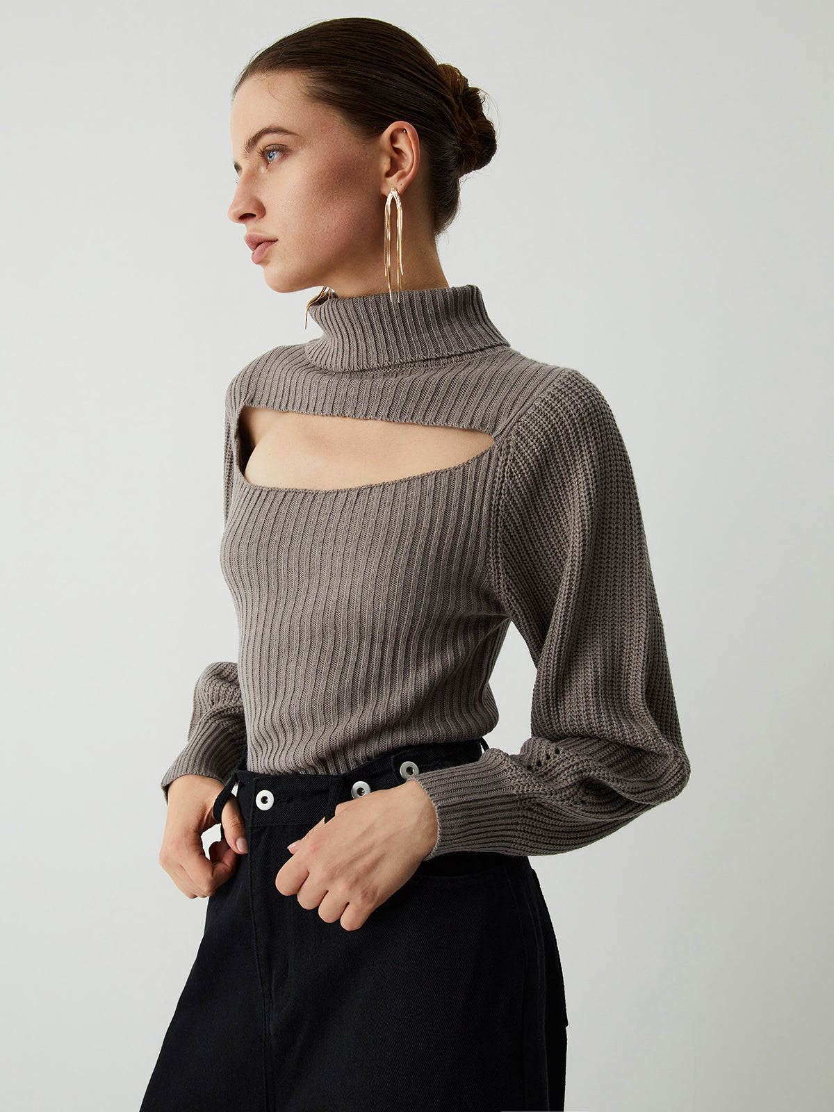 Turtleneck Puff Long Trendy Sleeve Knit Top