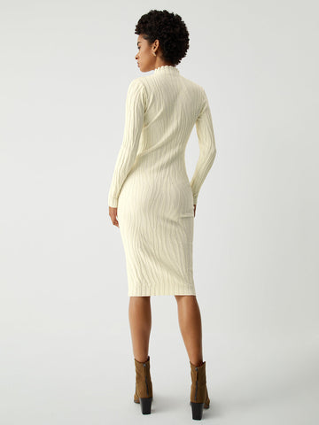 Cream Mockneck Long Trendy Sleeve Midi Sweater Dress