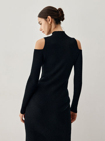 Cutout Mock Neck Long Modern Sleeve Midi Sweater Dress