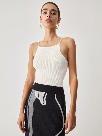 Pearl Strap Graceful Rib Cami Top
