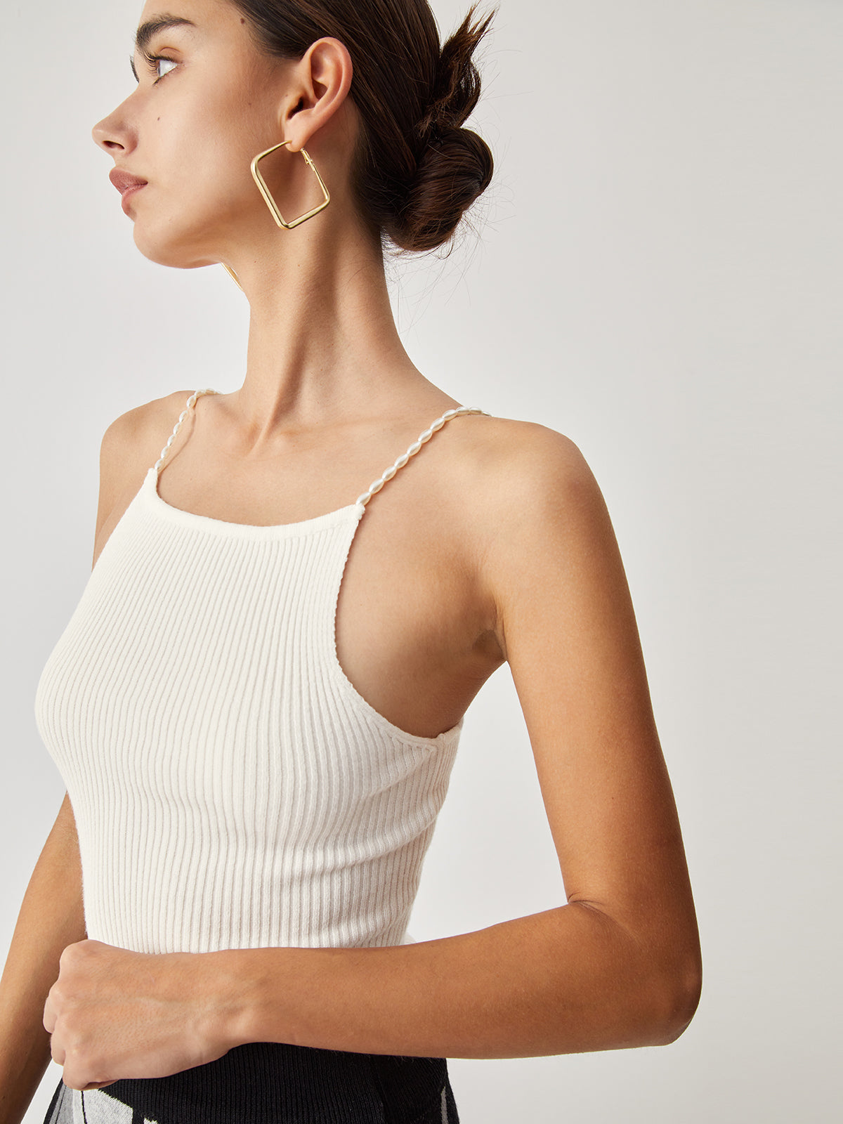 Pearl Strap Graceful Rib Cami Top