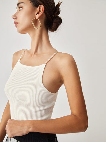 Pearl Strap Graceful Rib Cami Top