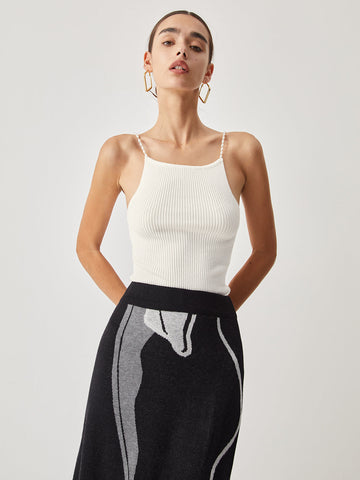 Pearl Strap Graceful Rib Cami Top