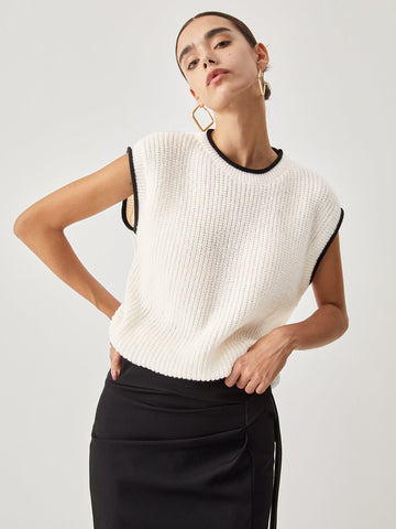 Contrast Trim Graceful Chunky Knit Vest