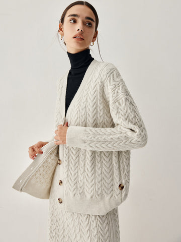 Cable Knit Cardigan Trendy With Matching Midi Skirt