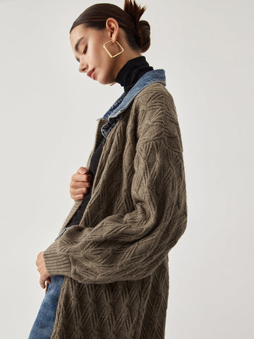 Diamond Stitch Graceful Knitting Longline Cardigan