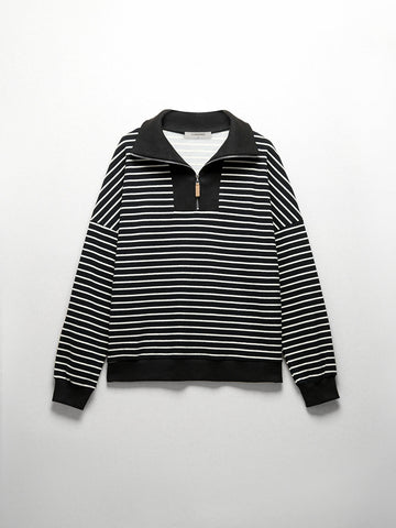 Stripe Quarter Zip Trendy Open Collar Sweatshirt