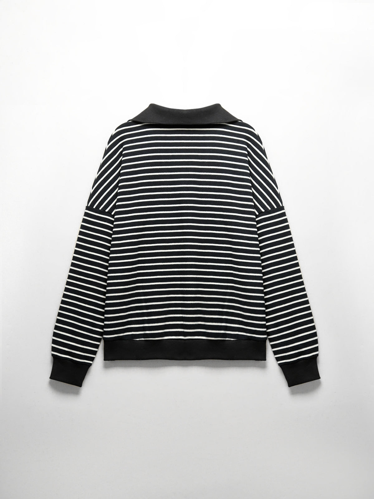 Stripe Quarter Zip Trendy Open Collar Sweatshirt