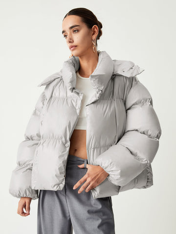 Open Collar Quilted Trendy Hooded Puffer Coat