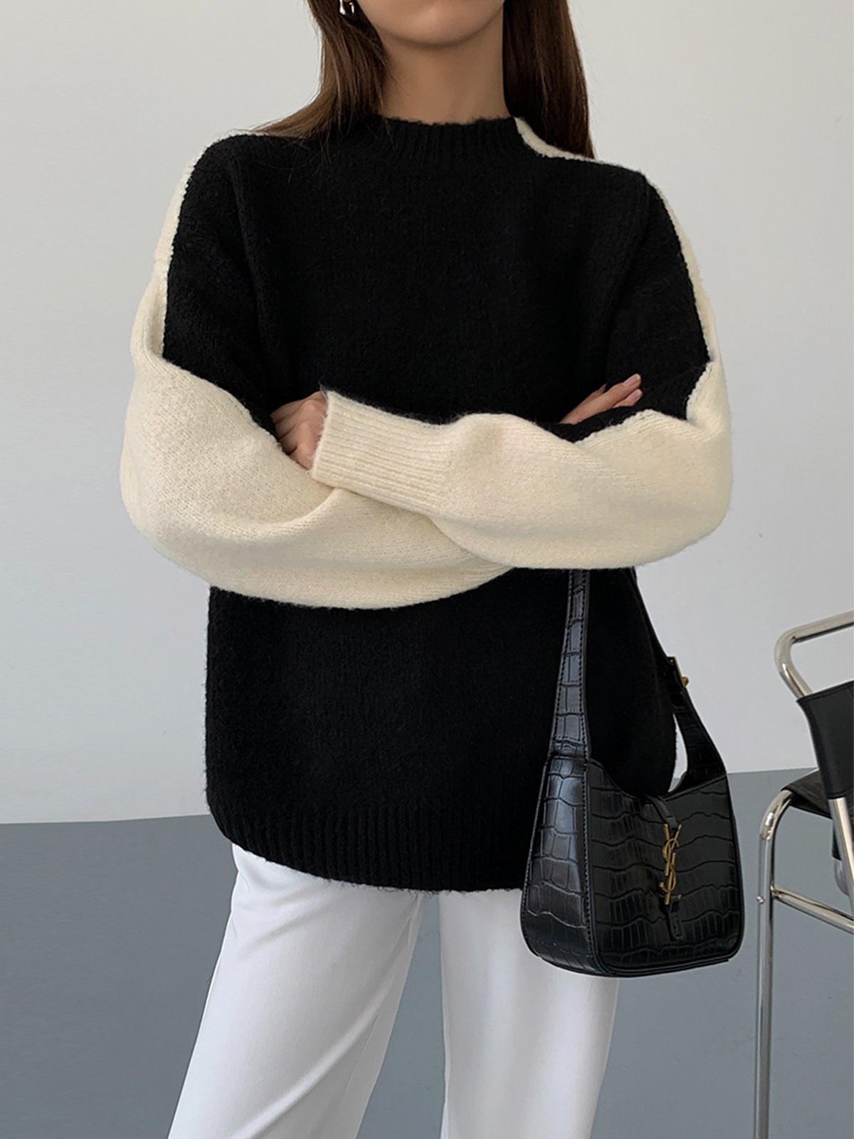 Casual Contrast Graceful Color Knit Sweater