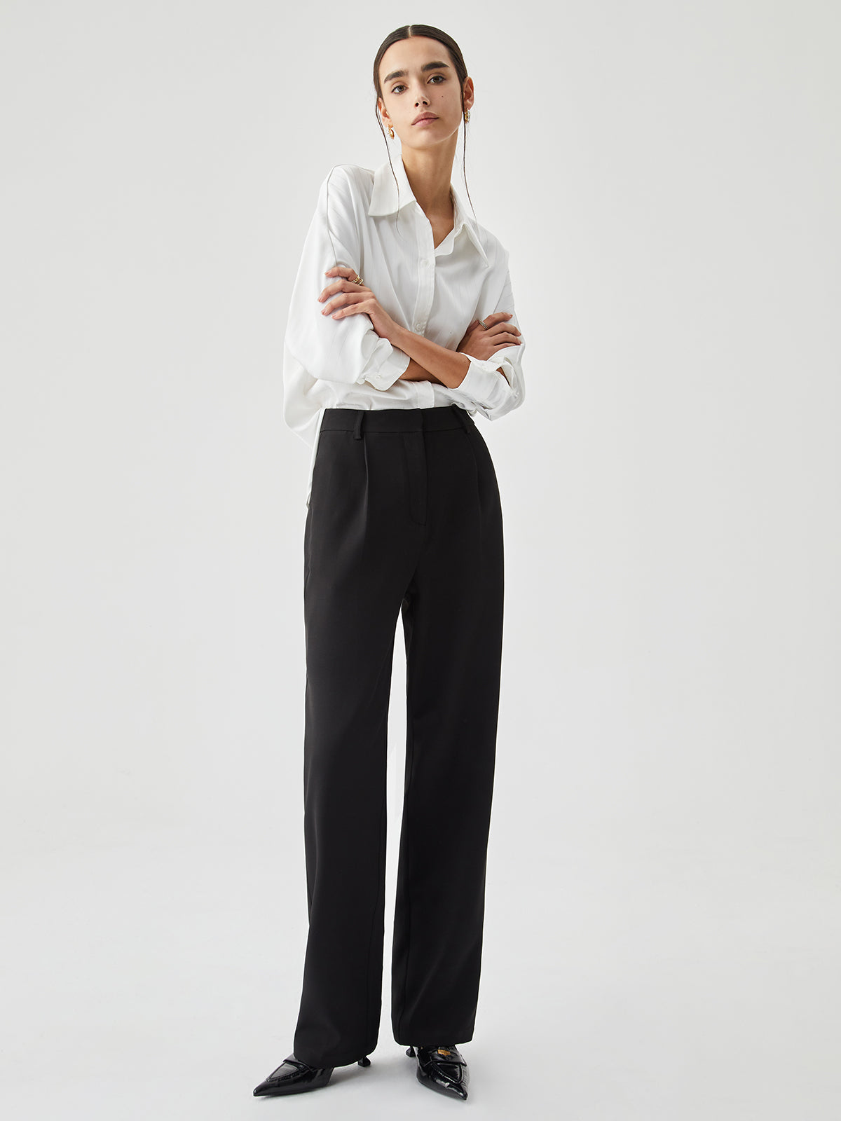 Straight Leg Graceful Pleated Cropped Pants