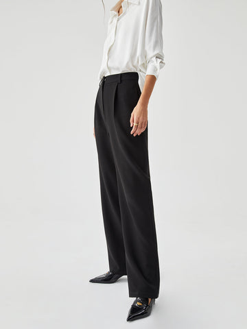 Straight Leg Graceful Pleated Cropped Pants