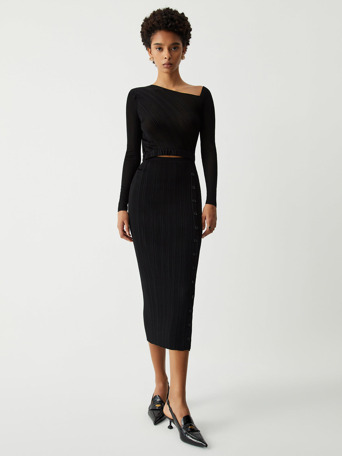 One Shoulder Off Trendy Knit Midi Dress