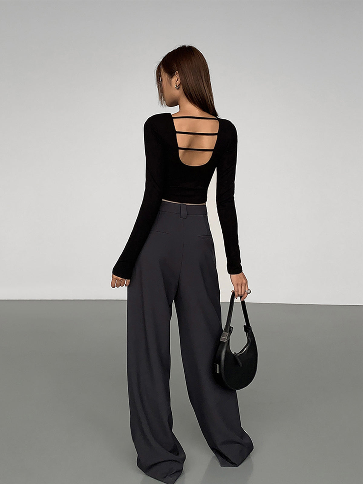 Cut Out Open Back Modern Long Sleeve Crop Top