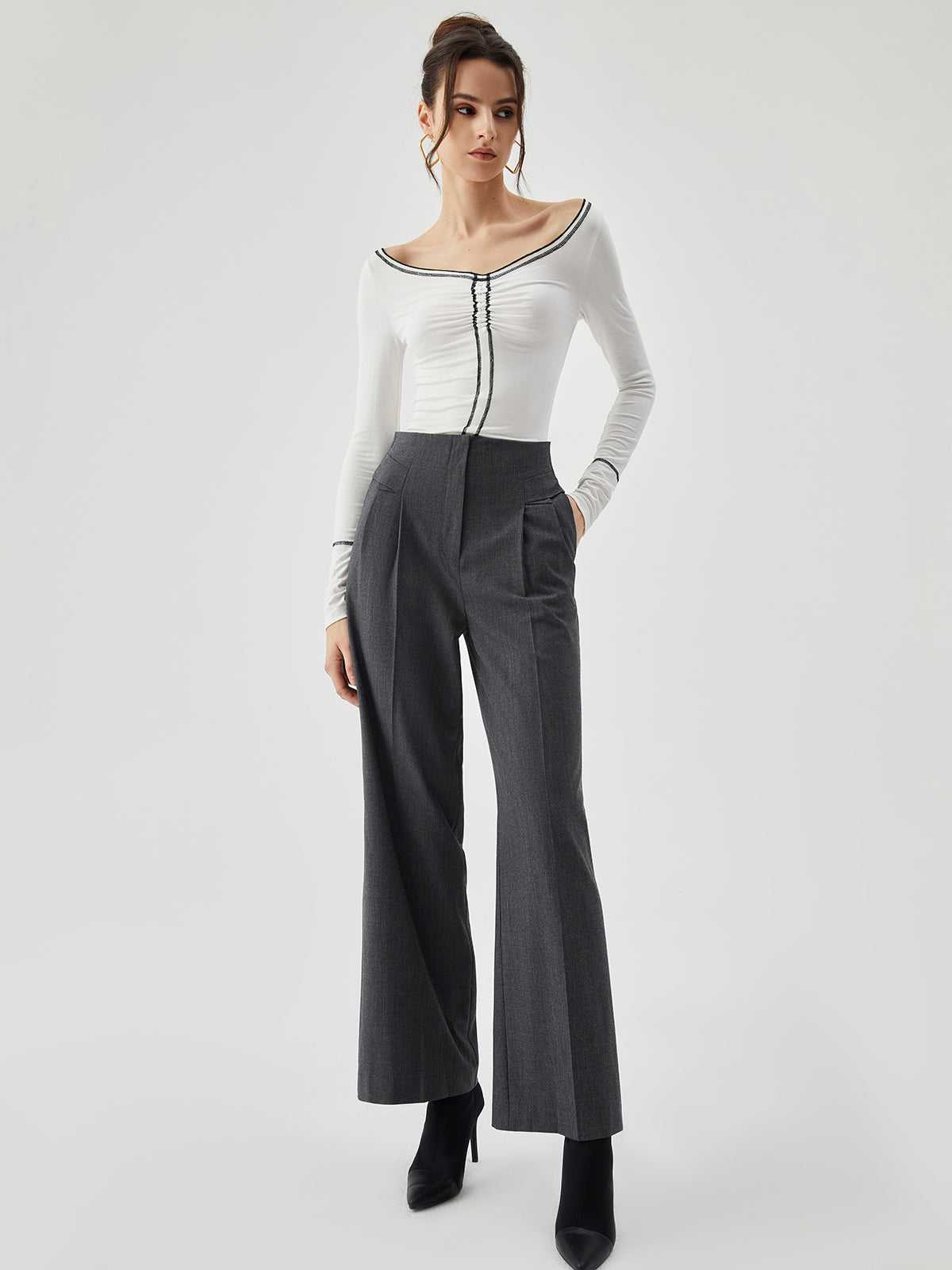 Pocket Pleated Straight Trendy Leg Dress Pants