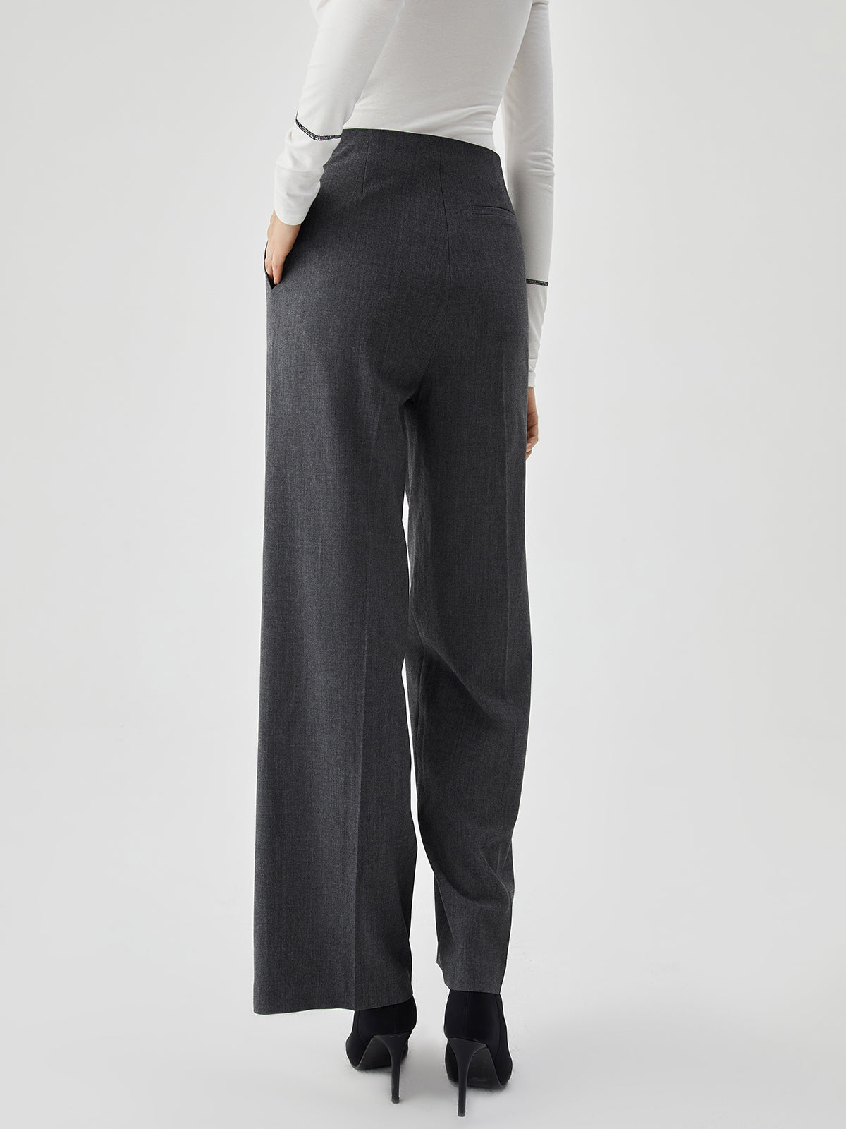 Pocket Pleated Straight Trendy Leg Dress Pants