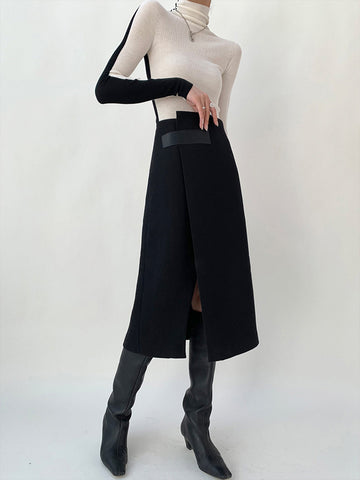 High Waist Tweed Trendy Asymmetric Wrap Midi Skirt