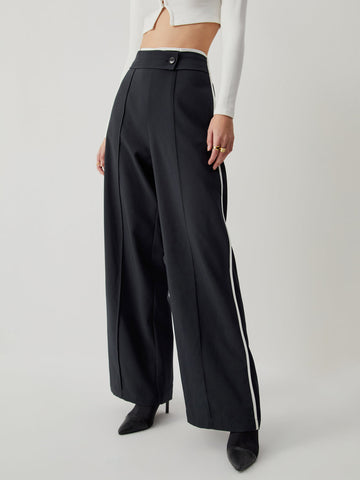 High Waist Contrast Trendy Trim Wide Leg Pants