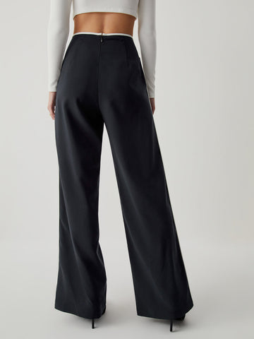 High Waist Contrast Trendy Trim Wide Leg Pants