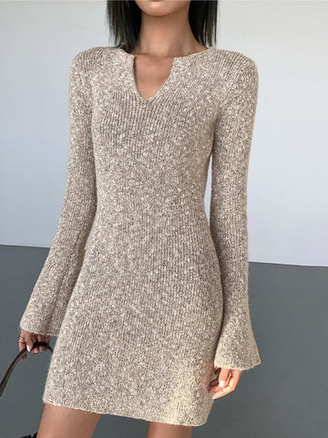 Bodycon V-neck Long Trendy Sleeve Mini Knit Dress