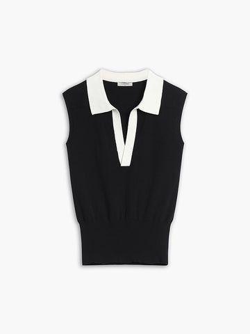 Contrast Trim Collar Trendy V-neck Knit Sweater Vest