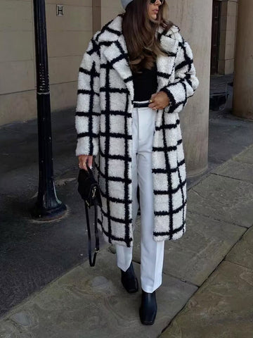 Checkered Button Graceful Sherpa Jacket