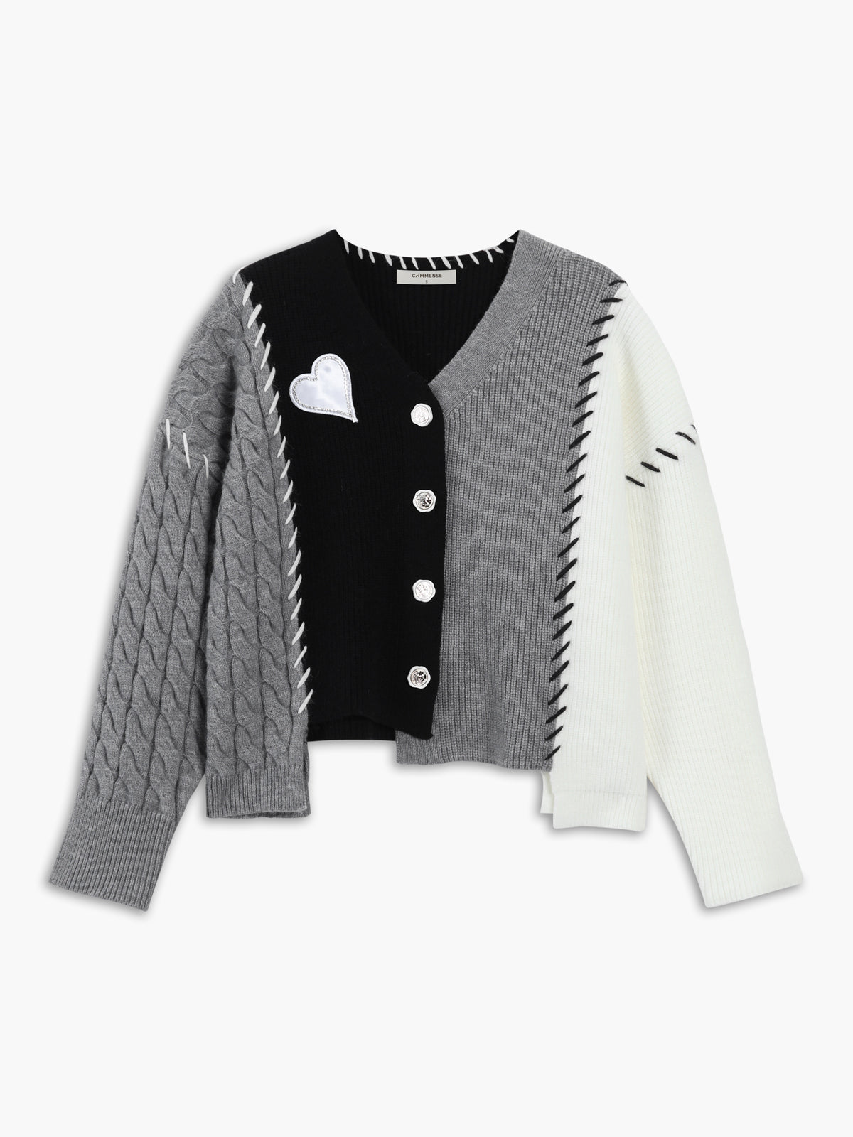 Patchwork Cable Knit Trendy Contrast Stitch Cardigan